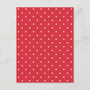 Postal Puntos de polka blanco retro sobre fondo rojo