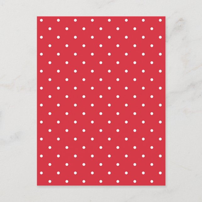 Postal Puntos de polka blanco retro sobre fondo rojo (Anverso)