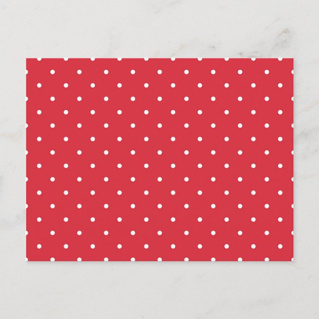 Postal Puntos de polka blanco retro sobre fondo rojo (Anverso)