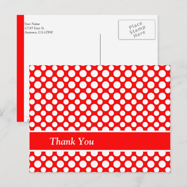 Postal Puntos de Polka Blanco sobre el Personalizado Rojo (Anverso / Reverso)