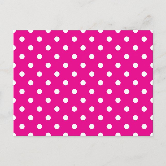 Postal Puntos de Polka Blanco y Rosa Caliente (Anverso)
