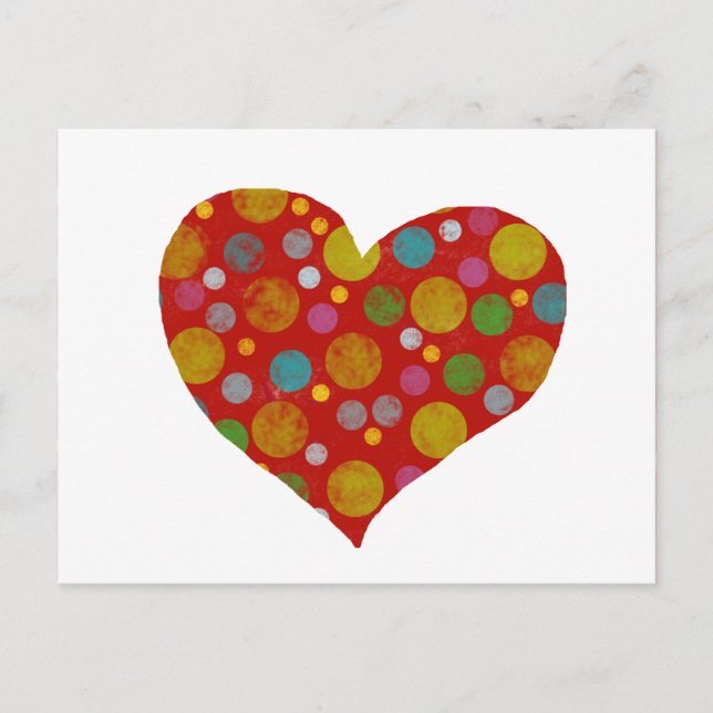 Postal puntos de polka coloridos - corazón (Anverso)