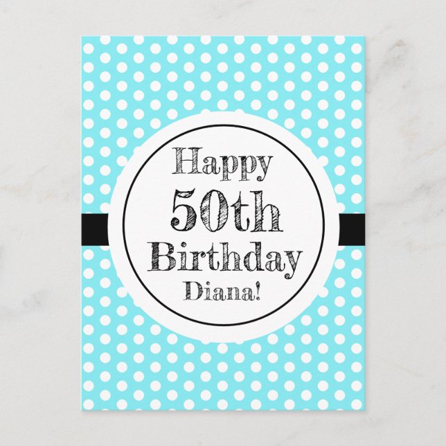 Postal Puntos De Polka De 50 Años Azul Y Blanco (Anverso)