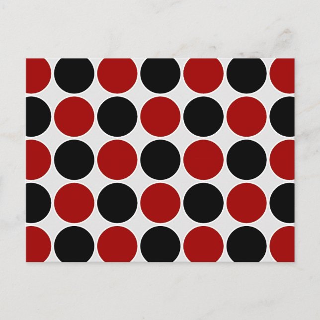 Postal Puntos de polka retro en rojo y negro (Anverso)