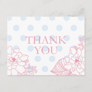 Postal Puntos de polka y flores rosas gracias a las posta