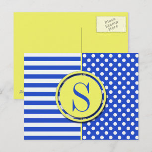 Postal Puntos reales del Polka Azul y franjas-Monograma S