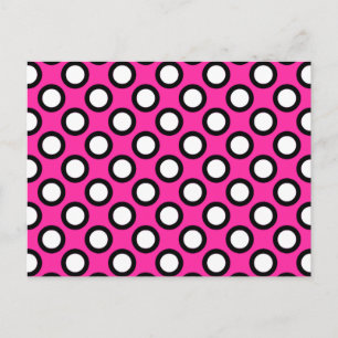 Postal Puntos retro en círculo, fucsia, blanco y negro