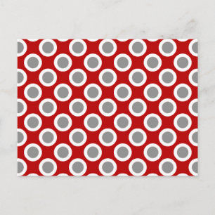 Postal Puntos retro en círculo, rojo profundo y gris