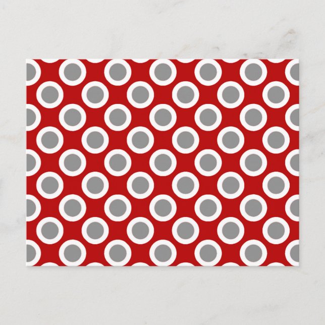 Postal Puntos retro en círculo, rojo profundo y gris (Anverso)