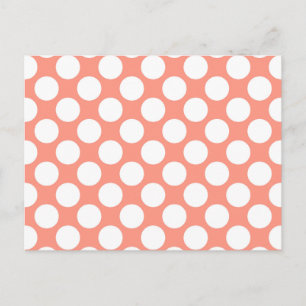 Postal Puntos retro grandes - coral rosa y blanco