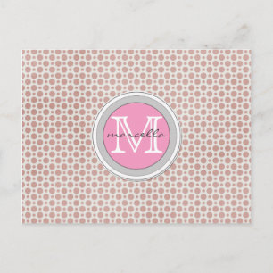 Postal puntos rosas oscuros monograma rosa brillante