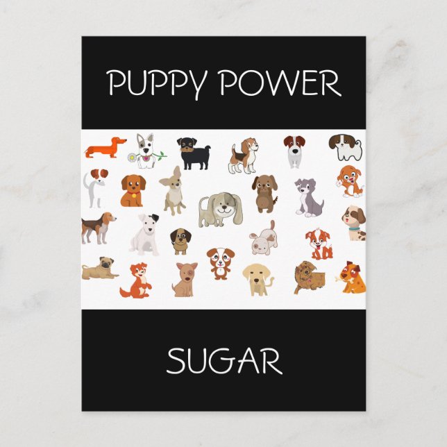 Postal "PUPPY POWER" con nombre personalizado de c (Anverso)