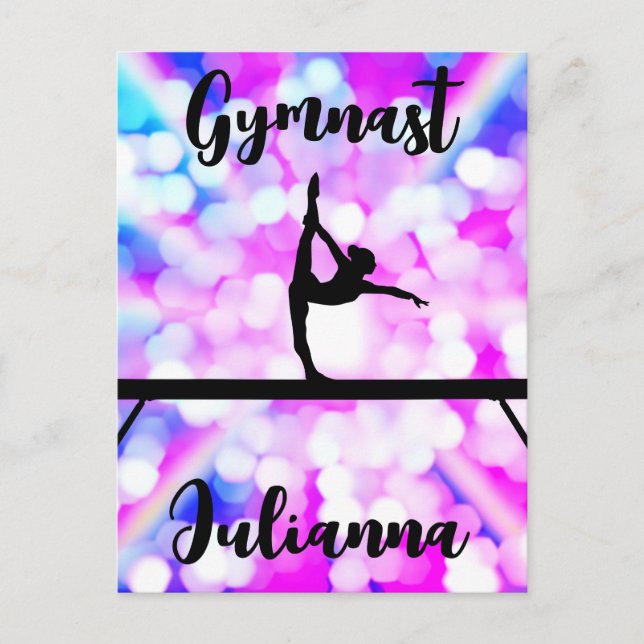 Postal Purple Bokeh Blast Gymnastics Beam Personalized    (Anverso)