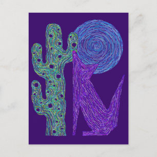 Postal Purple Coyote Wolf Colorful Southwestern Design