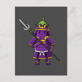 Postal Purple Eggplant Samurai Warrior with Spear Illustr