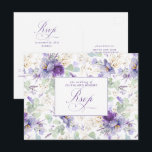 Postal Purple Elegant Botanical Wedding RSVP Postcard<br><div class="desc">Purple and soft sage green floral chic boho wedding reply postcards</div>