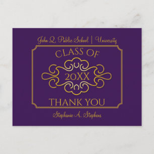 Postal Purple elegante   Graduación de Gold College Graci