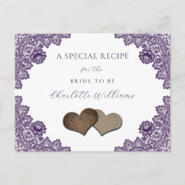 Postal Purple Floral Lace Bridal Shower Recipe Card