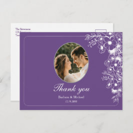 Postal Purple Floral Photo Wedding Thank You
