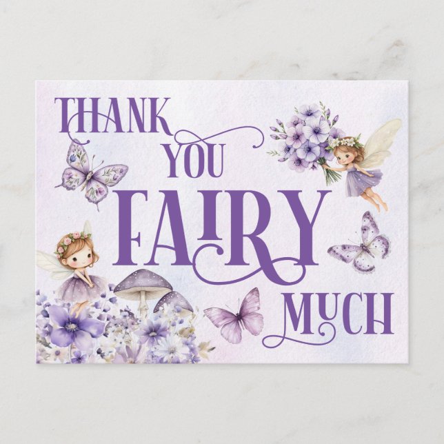 Postal Purple Floral Thank You Fairy Much (Anverso)