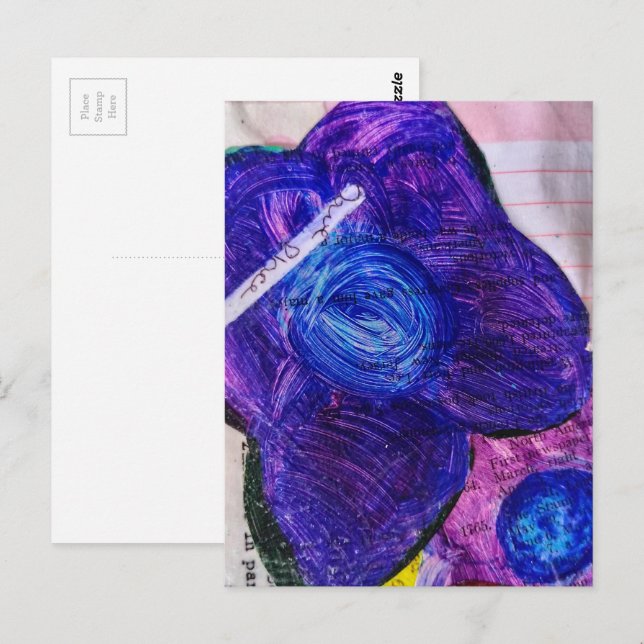 Postal Purple Flower Mixed Media Collage (Anverso / Reverso)