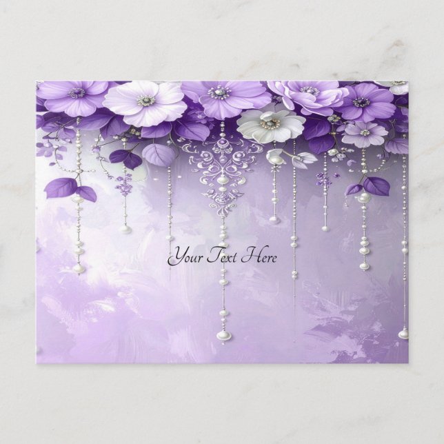 Postal Purple Flowers with Dangling Pearls Postcard (Anverso)