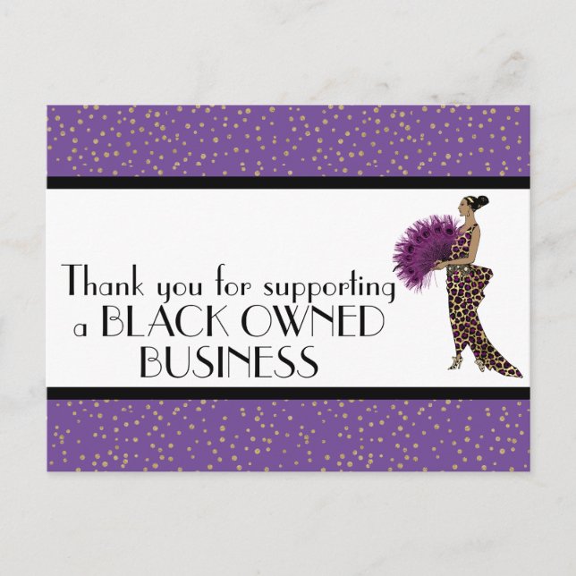 Postal Purple Glam Gracias Apoyar Negros Negocios (Anverso)