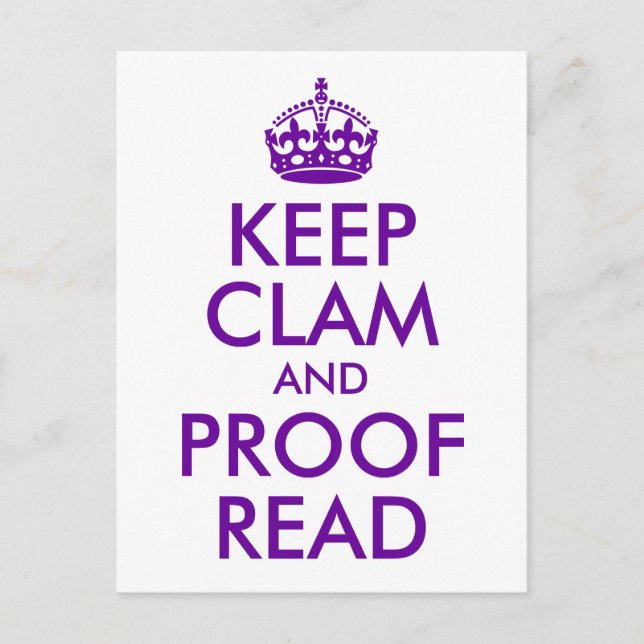 Postal Purple Keep Clam y Probar la lectura (Anverso)