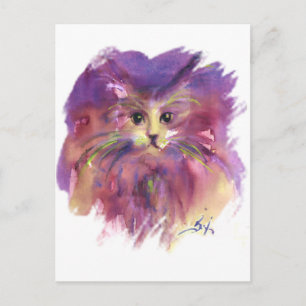 POSTAL PURPLE KITTEN, KITTY CAT RETRATO CON COLORIDO PAW