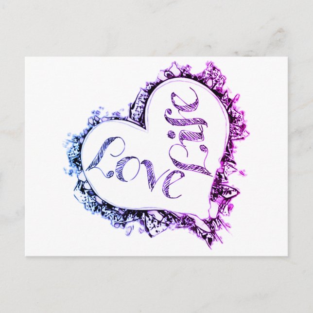 Postal Purple Love Life Heart Shape Design (Anverso)