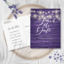 Purple Rustic Wood String Lights Save the Date