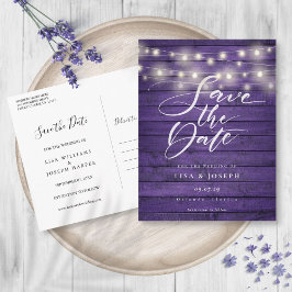 Postal Purple Rustic Wood String Lights Save the Date