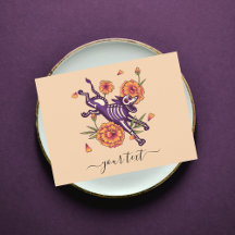 Postal Purple Skeleton Dog Dia de los Muertos