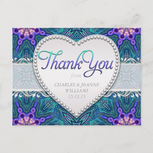 Postal Purple Verde azulada Elegant Wedding Gracias Postc (Anverso)