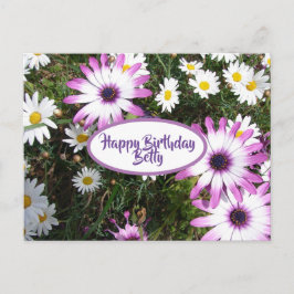 Postal Purple White Daisy Flower Garden Feliz cumpleaños