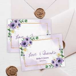 Postal Purple White Floral Gold Frame Wedding Thank You