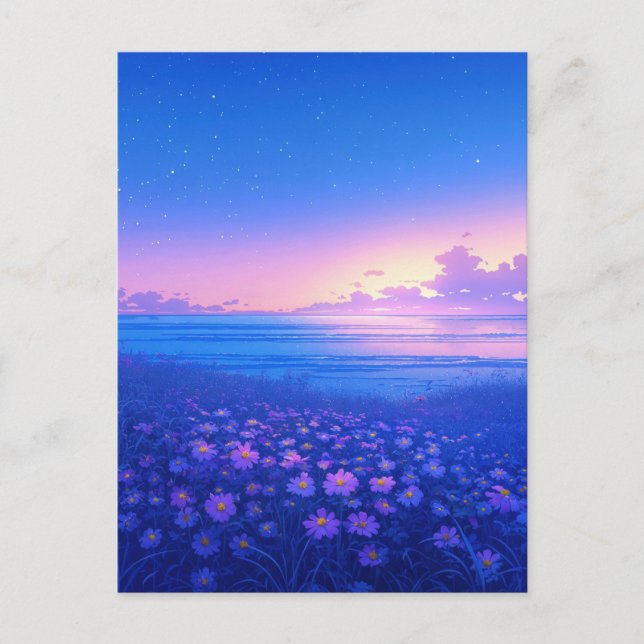 Postal Purple Wildflower Meadow and Starry Sea (Anverso)
