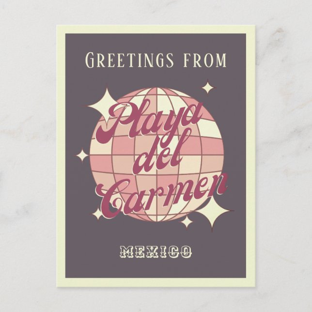 Postal PurpPostcard retro de la Playa del Carmen México (Anverso)