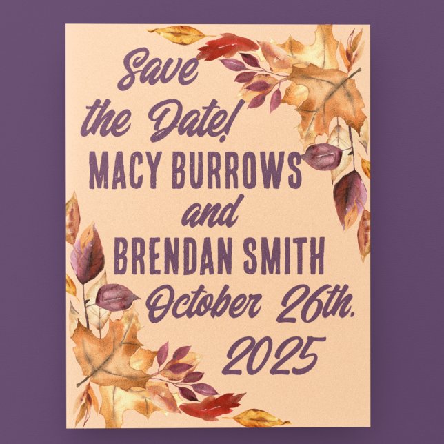 Postal Púrpura acuarela de otoño deja de guardar la fecha (Subido por el creador)