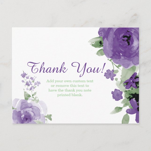 Postal Púrpura, acuarela, flor Gracias Cartas (Anverso)