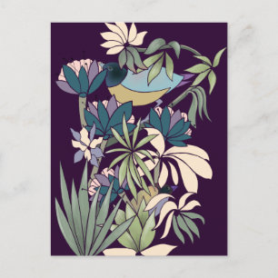 Postal púrpura de la flor de ave Boho