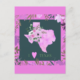 Postal Púrpura Floral I Love Texas State Map Postcard