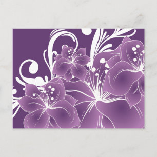 Postal Púrpura Floral White Scrolls