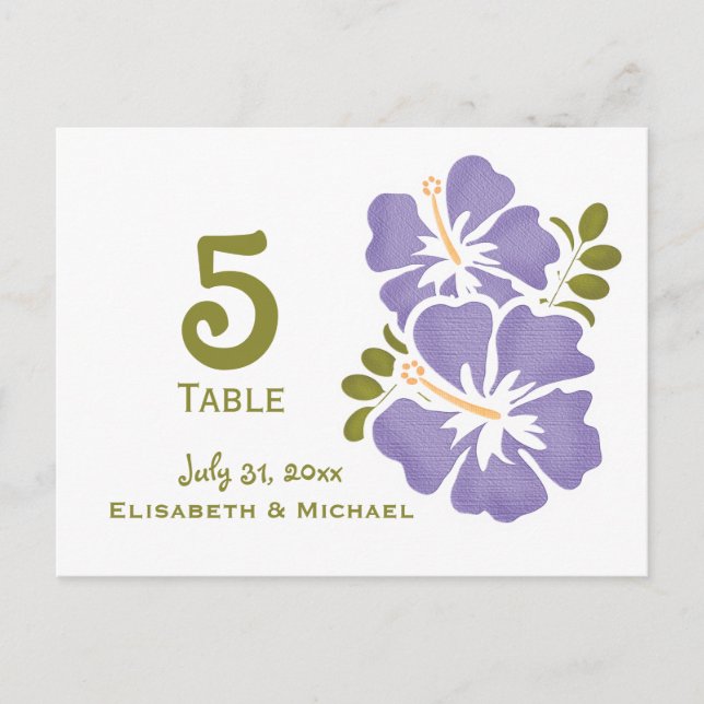 Postal Púrpura Hibiscus Boda Recepción Número de mesa Coc (Anverso)