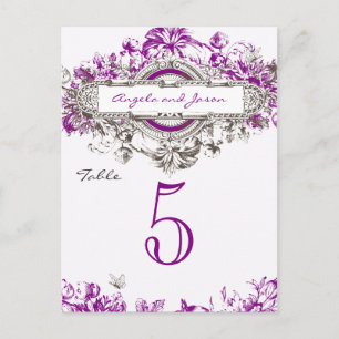 Postal Púrpura Lilac Vintage Boda Floral Número de tabla