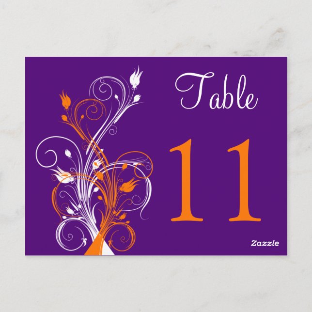 Postal Púrpura Naranja de la tabla floral blanca Número p (Reverso)