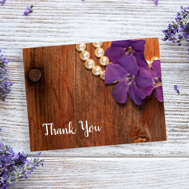Postal Púrpura perwinkle, perlas y madera de pino gracias (Subido por el creador)