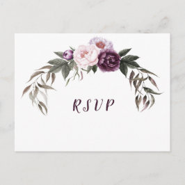 Postal Púrpura Plum Pink Peonies Wedding RSVP