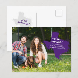 Postal Púrpura que nos hemos mudado - Texas en movimiento