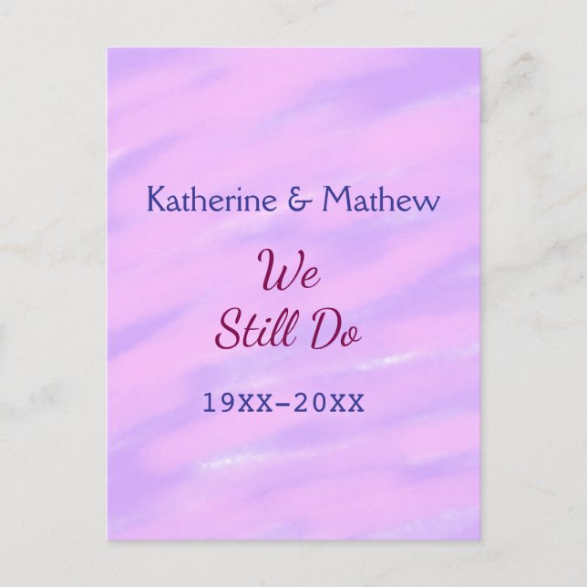 Postal Púrpura rosa pastel Renovación de votos aniversari (Anverso)